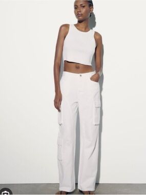 Zara white straight cargo pants